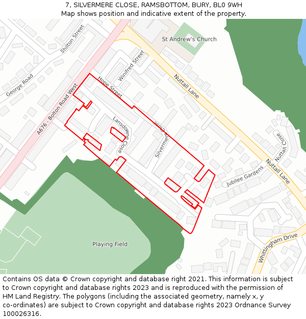 7, SILVERMERE CLOSE, RAMSBOTTOM, BURY, BL0 9WH: Location map and indicative extent of plot