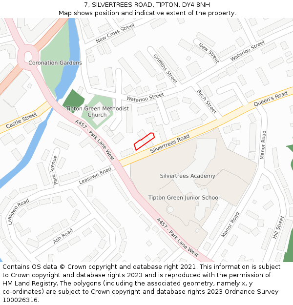 7, SILVERTREES ROAD, TIPTON, DY4 8NH: Location map and indicative extent of plot