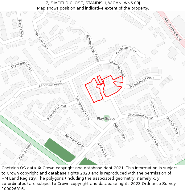 7, SIMFIELD CLOSE, STANDISH, WIGAN, WN6 0RJ: Location map and indicative extent of plot