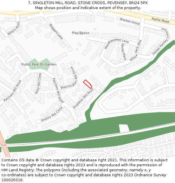 7, SINGLETON MILL ROAD, STONE CROSS, PEVENSEY, BN24 5PX: Location map and indicative extent of plot