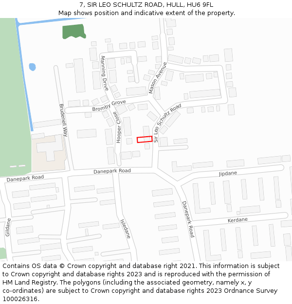 7, SIR LEO SCHULTZ ROAD, HULL, HU6 9FL: Location map and indicative extent of plot