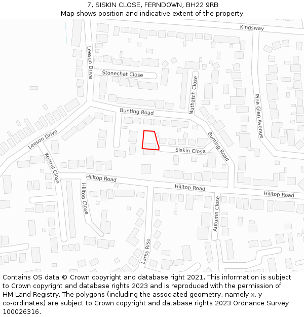 7, SISKIN CLOSE, FERNDOWN, BH22 9RB: Location map and indicative extent of plot