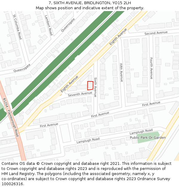 7, SIXTH AVENUE, BRIDLINGTON, YO15 2LH: Location map and indicative extent of plot