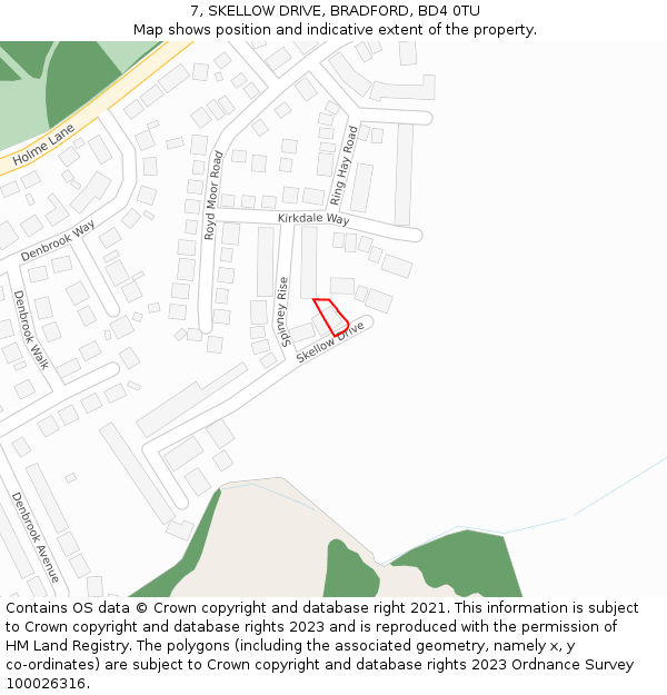7, SKELLOW DRIVE, BRADFORD, BD4 0TU: Location map and indicative extent of plot