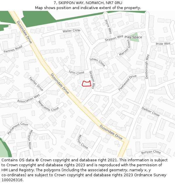 7, SKIPPON WAY, NORWICH, NR7 0RU: Location map and indicative extent of plot