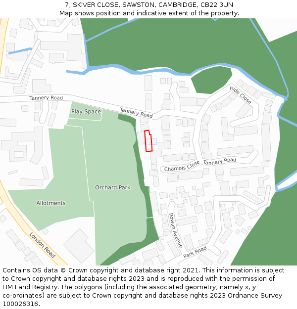 7, SKIVER CLOSE, SAWSTON, CAMBRIDGE, CB22 3UN: Location map and indicative extent of plot