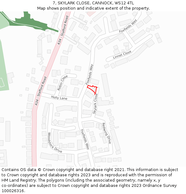 7, SKYLARK CLOSE, CANNOCK, WS12 4TL: Location map and indicative extent of plot