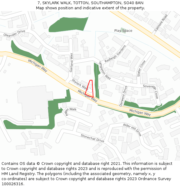 7, SKYLARK WALK, TOTTON, SOUTHAMPTON, SO40 8AN: Location map and indicative extent of plot