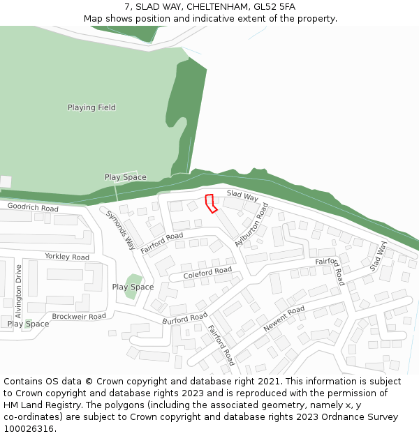 7, SLAD WAY, CHELTENHAM, GL52 5FA: Location map and indicative extent of plot