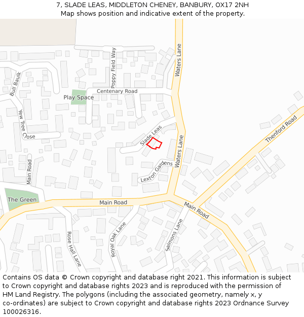 7, SLADE LEAS, MIDDLETON CHENEY, BANBURY, OX17 2NH: Location map and indicative extent of plot