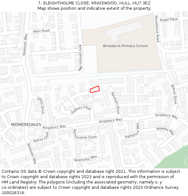 7, SLEIGHTHOLME CLOSE, KINGSWOOD, HULL, HU7 3EZ: Location map and indicative extent of plot