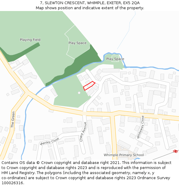 7, SLEWTON CRESCENT, WHIMPLE, EXETER, EX5 2QA: Location map and indicative extent of plot