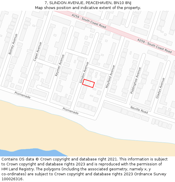 7, SLINDON AVENUE, PEACEHAVEN, BN10 8NJ: Location map and indicative extent of plot