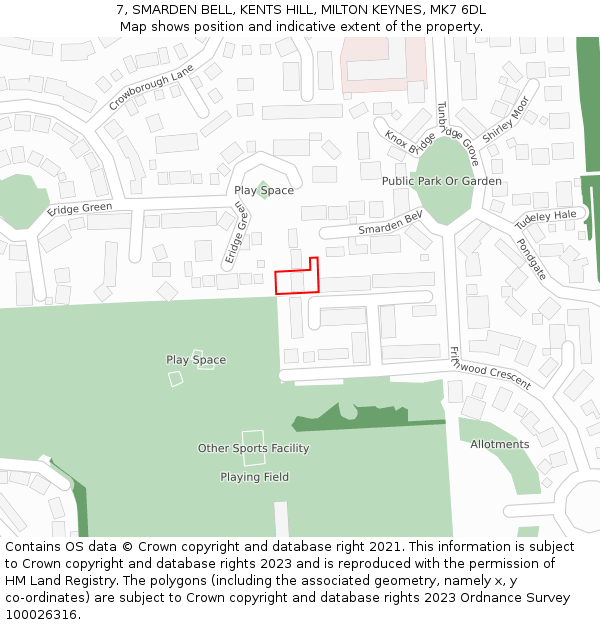 7, SMARDEN BELL, KENTS HILL, MILTON KEYNES, MK7 6DL: Location map and indicative extent of plot