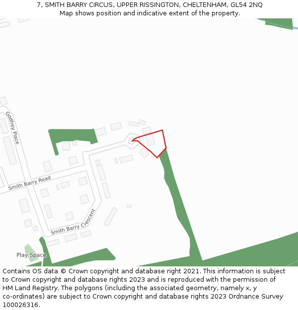 7, SMITH BARRY CIRCUS, UPPER RISSINGTON, CHELTENHAM, GL54 2NQ: Location map and indicative extent of plot