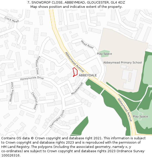 7, SNOWDROP CLOSE, ABBEYMEAD, GLOUCESTER, GL4 4DZ: Location map and indicative extent of plot