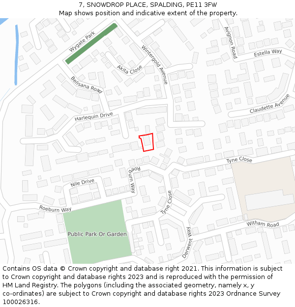 7, SNOWDROP PLACE, SPALDING, PE11 3FW: Location map and indicative extent of plot
