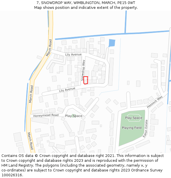 7, SNOWDROP WAY, WIMBLINGTON, MARCH, PE15 0WT: Location map and indicative extent of plot