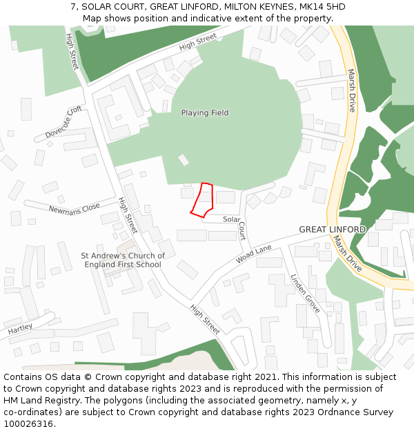 7, SOLAR COURT, GREAT LINFORD, MILTON KEYNES, MK14 5HD: Location map and indicative extent of plot