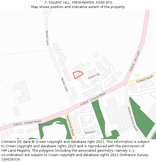 7, SOLENT HILL, FRESHWATER, PO40 9TG: Location map and indicative extent of plot