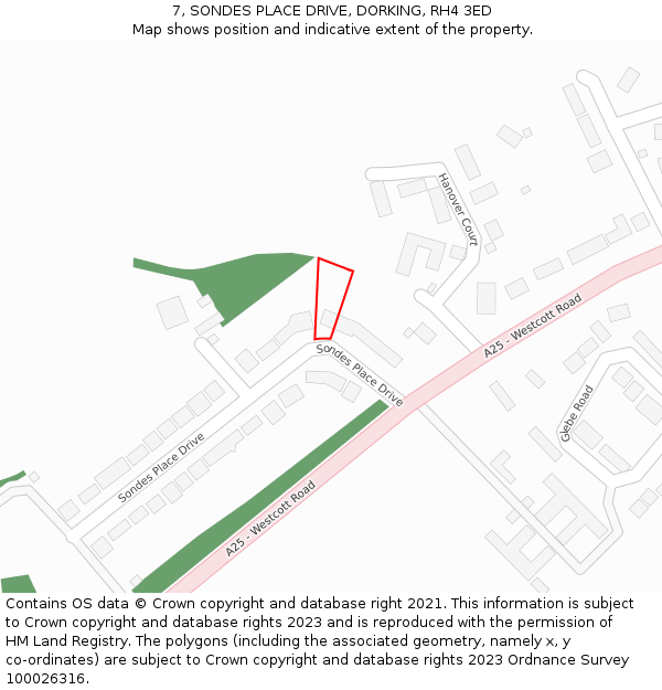 7, SONDES PLACE DRIVE, DORKING, RH4 3ED: Location map and indicative extent of plot