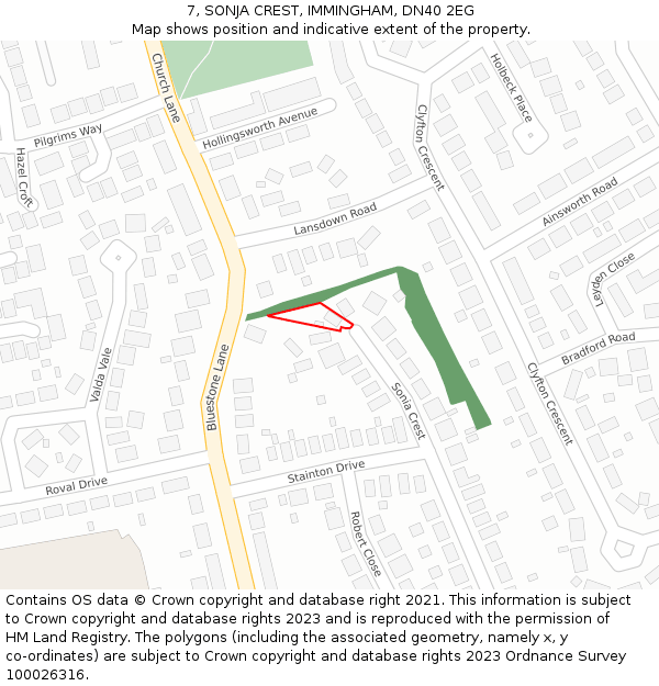 7, SONJA CREST, IMMINGHAM, DN40 2EG: Location map and indicative extent of plot