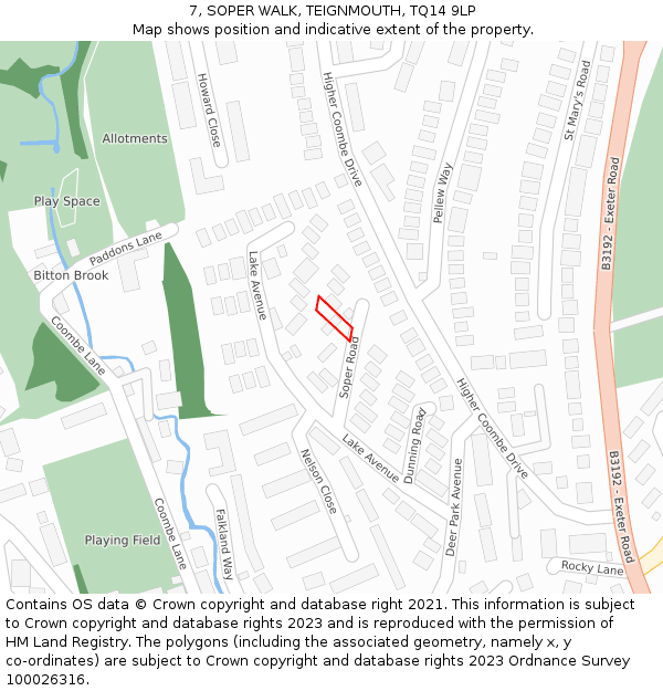 7, SOPER WALK, TEIGNMOUTH, TQ14 9LP: Location map and indicative extent of plot