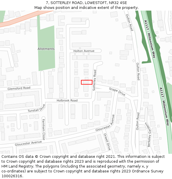 7, SOTTERLEY ROAD, LOWESTOFT, NR32 4SE: Location map and indicative extent of plot