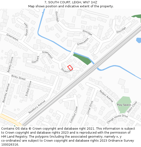 7, SOUTH COURT, LEIGH, WN7 1HZ: Location map and indicative extent of plot