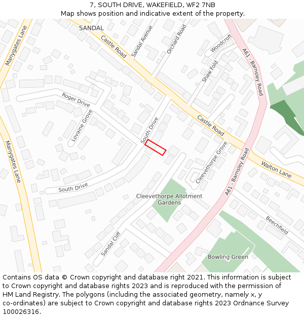 7, SOUTH DRIVE, WAKEFIELD, WF2 7NB: Location map and indicative extent of plot