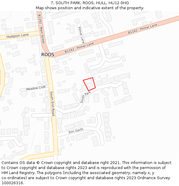 7, SOUTH PARK, ROOS, HULL, HU12 0HG: Location map and indicative extent of plot