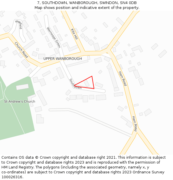 7, SOUTHDOWN, WANBOROUGH, SWINDON, SN4 0DB: Location map and indicative extent of plot