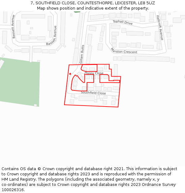 7, SOUTHFIELD CLOSE, COUNTESTHORPE, LEICESTER, LE8 5UZ: Location map and indicative extent of plot