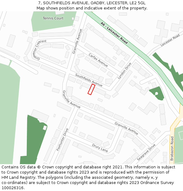 7, SOUTHFIELDS AVENUE, OADBY, LEICESTER, LE2 5GL: Location map and indicative extent of plot
