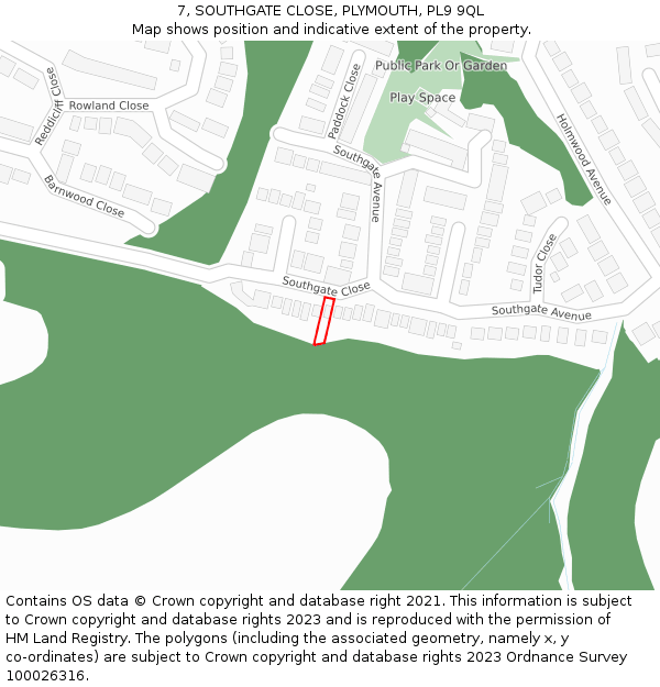 7, SOUTHGATE CLOSE, PLYMOUTH, PL9 9QL: Location map and indicative extent of plot