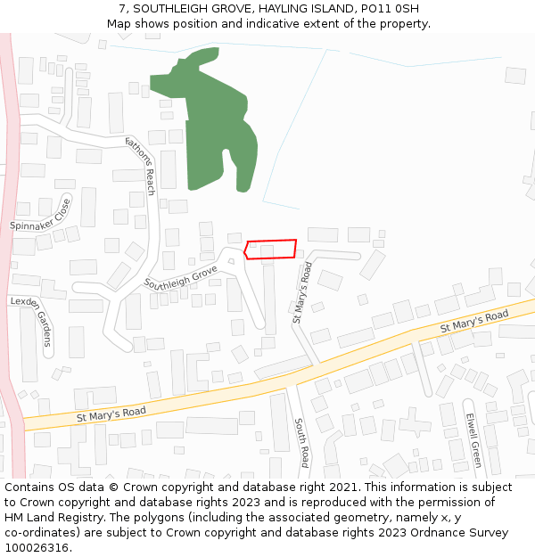 7, SOUTHLEIGH GROVE, HAYLING ISLAND, PO11 0SH: Location map and indicative extent of plot