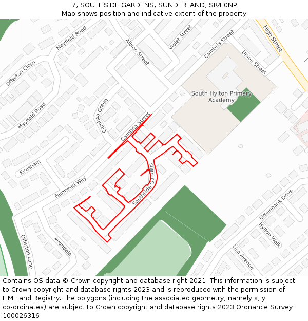 7, SOUTHSIDE GARDENS, SUNDERLAND, SR4 0NP: Location map and indicative extent of plot