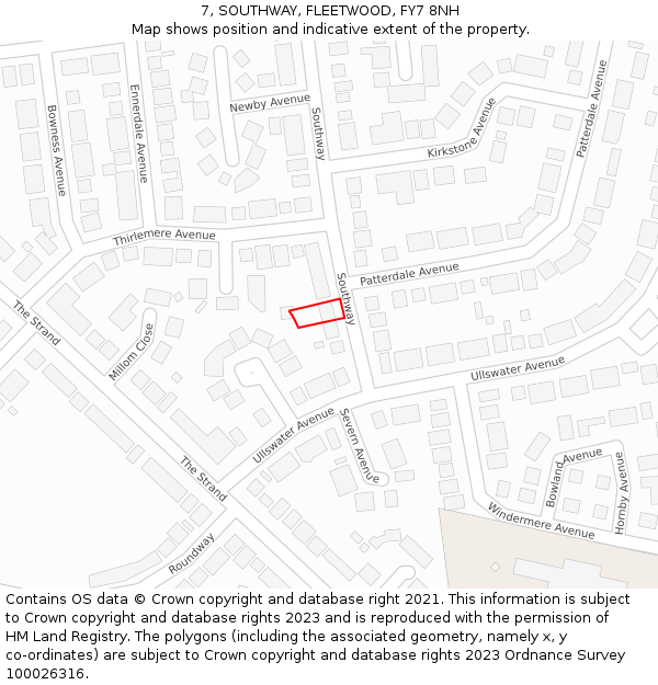 7, SOUTHWAY, FLEETWOOD, FY7 8NH: Location map and indicative extent of plot