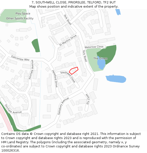 7, SOUTHWELL CLOSE, PRIORSLEE, TELFORD, TF2 9UT: Location map and indicative extent of plot