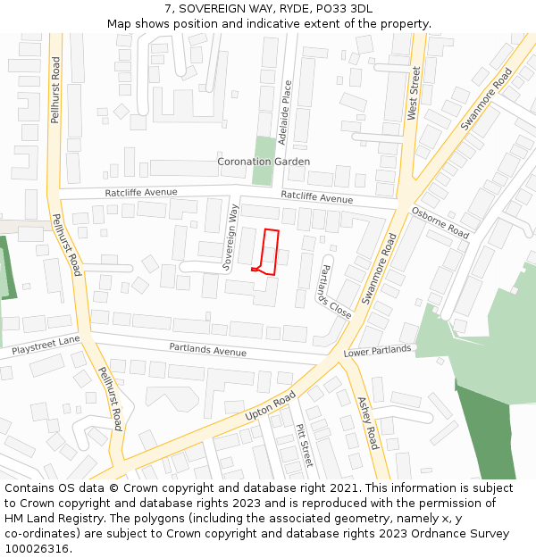 7, SOVEREIGN WAY, RYDE, PO33 3DL: Location map and indicative extent of plot