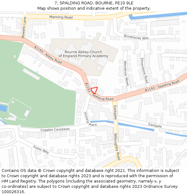 7, SPALDING ROAD, BOURNE, PE10 9LE: Location map and indicative extent of plot