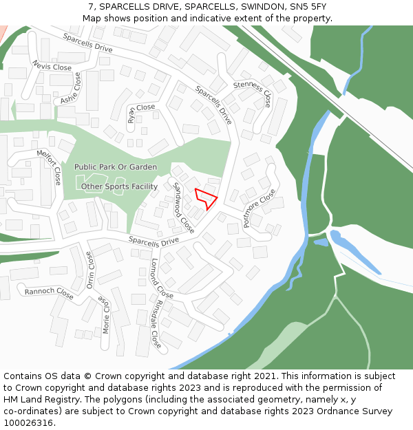 7, SPARCELLS DRIVE, SPARCELLS, SWINDON, SN5 5FY: Location map and indicative extent of plot