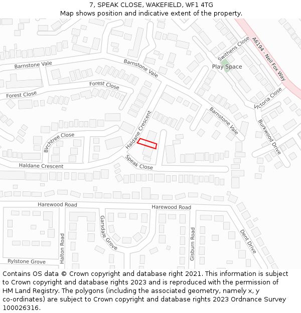 7, SPEAK CLOSE, WAKEFIELD, WF1 4TG: Location map and indicative extent of plot