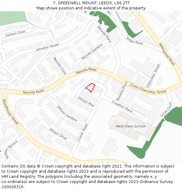 7, SPEEDWELL MOUNT, LEEDS, LS6 2TT: Location map and indicative extent of plot