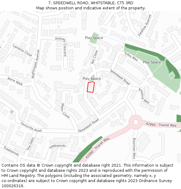 7, SPEEDWELL ROAD, WHITSTABLE, CT5 3RD: Location map and indicative extent of plot