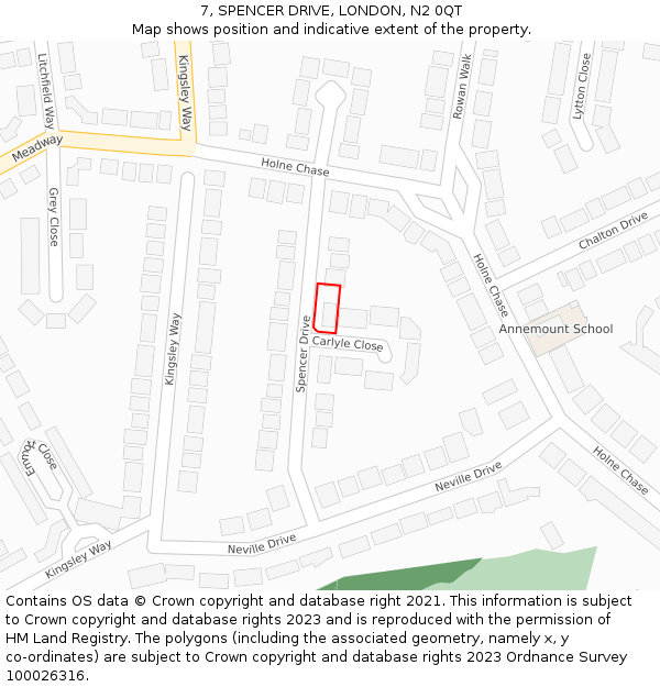 7, SPENCER DRIVE, LONDON, N2 0QT: Location map and indicative extent of plot