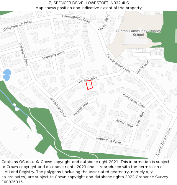 7, SPENCER DRIVE, LOWESTOFT, NR32 4LS: Location map and indicative extent of plot