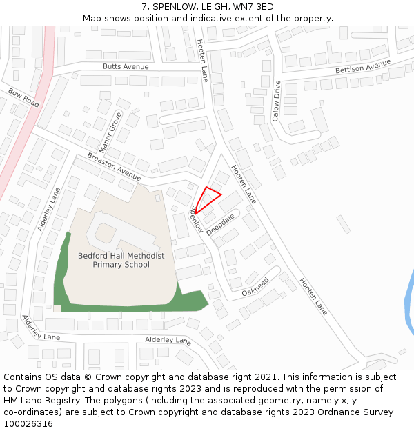 7, SPENLOW, LEIGH, WN7 3ED: Location map and indicative extent of plot