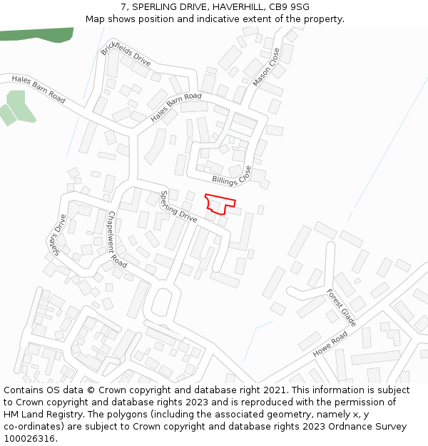 7, SPERLING DRIVE, HAVERHILL, CB9 9SG: Location map and indicative extent of plot