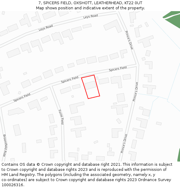 7, SPICERS FIELD, OXSHOTT, LEATHERHEAD, KT22 0UT: Location map and indicative extent of plot